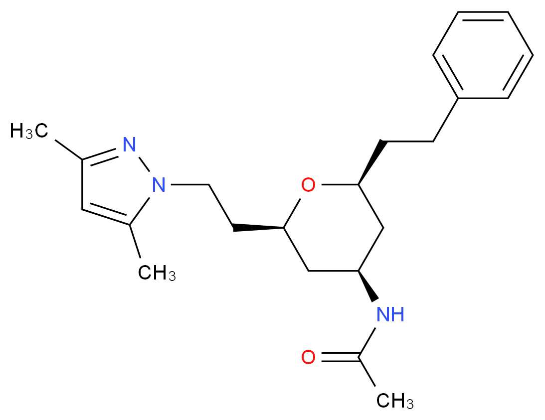 N-[(2R*,4R*,6S*)-2-[2-(3,5-dimethyl-1H-pyrazol-1-yl)ethyl]-6-(2-phenylethyl)tetrahydro-2H-pyran-4-yl]acetamide_Molecular_structure_CAS_)