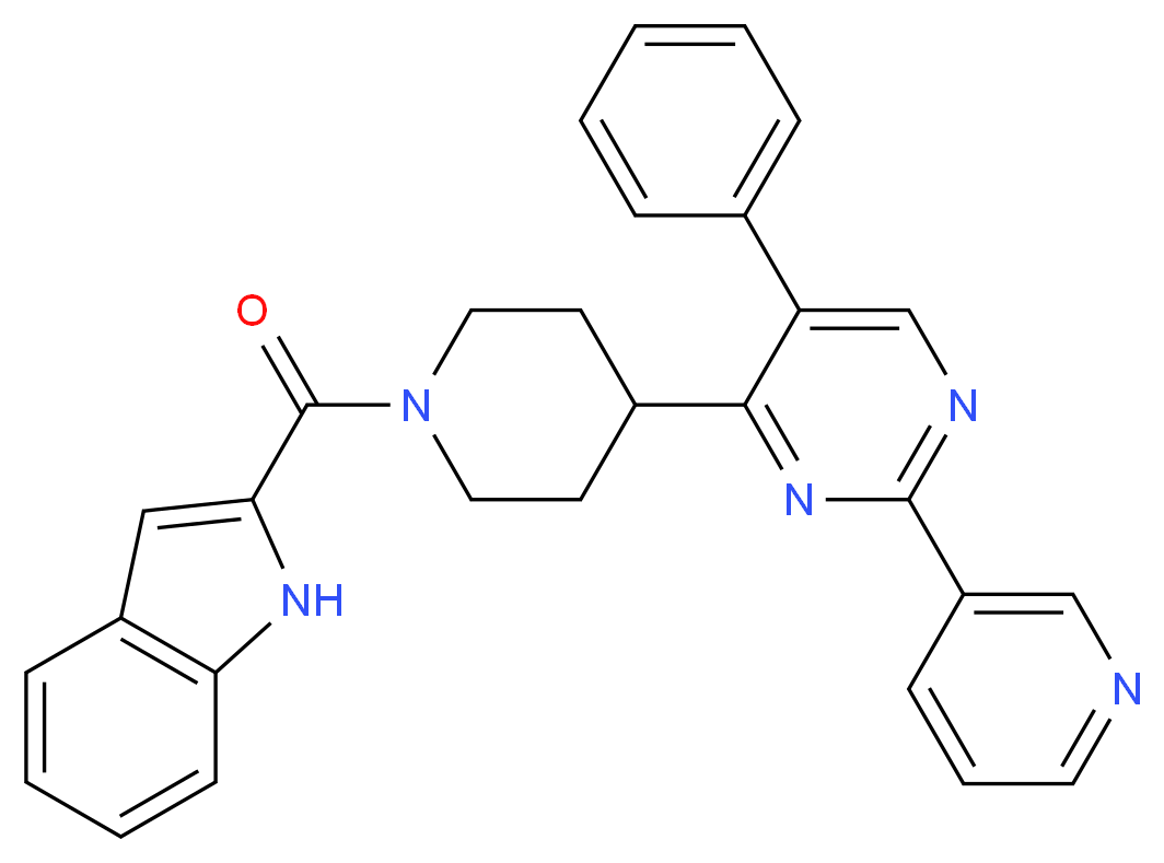 2-({4-[5-phenyl-2-(3-pyridinyl)-4-pyrimidinyl]-1-piperidinyl}carbonyl)-1H-indole_Molecular_structure_CAS_)