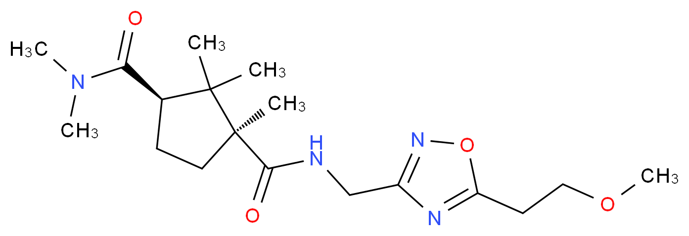 (1S*,3R*)-N~1~-{[5-(2-methoxyethyl)-1,2,4-oxadiazol-3-yl]methyl}-N~3~,N~3~,1,2,2-pentamethyl-1,3-cyclopentanedicarboxamide_Molecular_structure_CAS_)