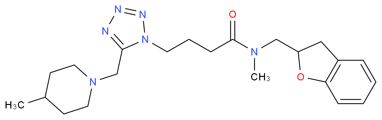 N-(2,3-dihydro-1-benzofuran-2-ylmethyl)-N-methyl-4-{5-[(4-methyl-1-piperidinyl)methyl]-1H-tetrazol-1-yl}butanamide_Molecular_structure_CAS_)