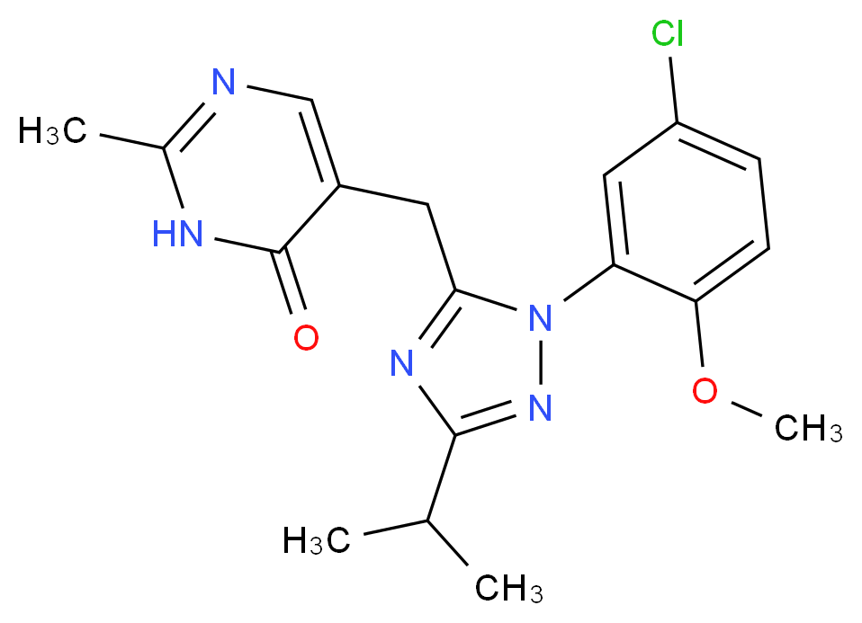 5-{[1-(5-chloro-2-methoxyphenyl)-3-isopropyl-1H-1,2,4-triazol-5-yl]methyl}-2-methylpyrimidin-4(3H)-one_Molecular_structure_CAS_)