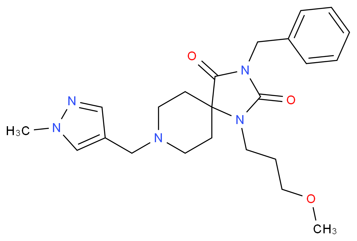 3-benzyl-1-(3-methoxypropyl)-8-[(1-methyl-1H-pyrazol-4-yl)methyl]-1,3,8-triazaspiro[4.5]decane-2,4-dione_Molecular_structure_CAS_)