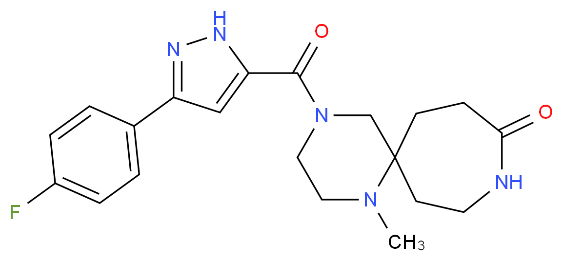 4-{[3-(4-fluorophenyl)-1H-pyrazol-5-yl]carbonyl}-1-methyl-1,4,9-triazaspiro[5.6]dodecan-10-one_Molecular_structure_CAS_)