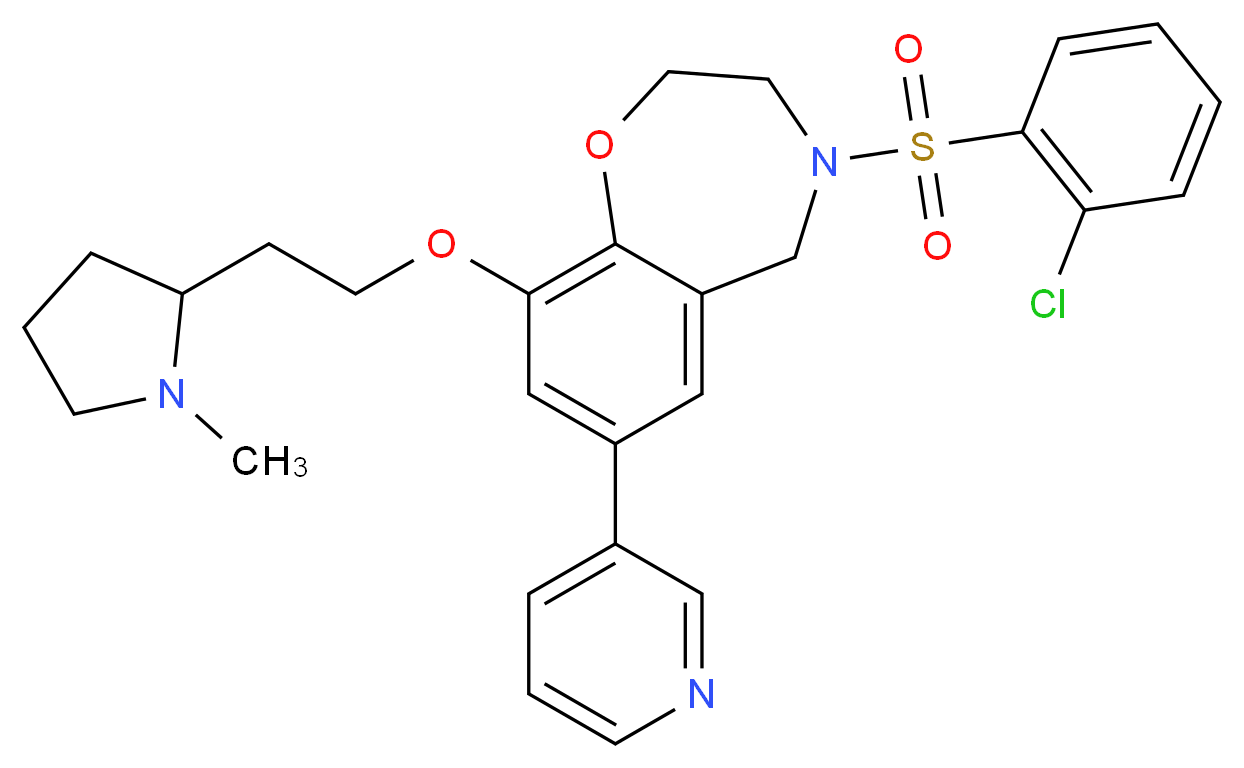 4-[(2-chlorophenyl)sulfonyl]-9-[2-(1-methyl-2-pyrrolidinyl)ethoxy]-7-(3-pyridinyl)-2,3,4,5-tetrahydro-1,4-benzoxazepine_Molecular_structure_CAS_)