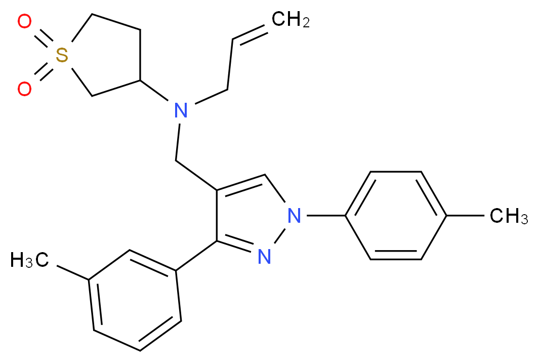 N-allyl-N-{[3-(3-methylphenyl)-1-(4-methylphenyl)-1H-pyrazol-4-yl]methyl}tetrahydro-3-thiophenamine 1,1-dioxide_Molecular_structure_CAS_)