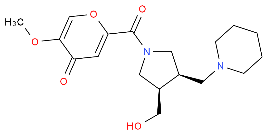 2-{[(3R*,4R*)-3-(hydroxymethyl)-4-(piperidin-1-ylmethyl)pyrrolidin-1-yl]carbonyl}-5-methoxy-4H-pyran-4-one_Molecular_structure_CAS_)