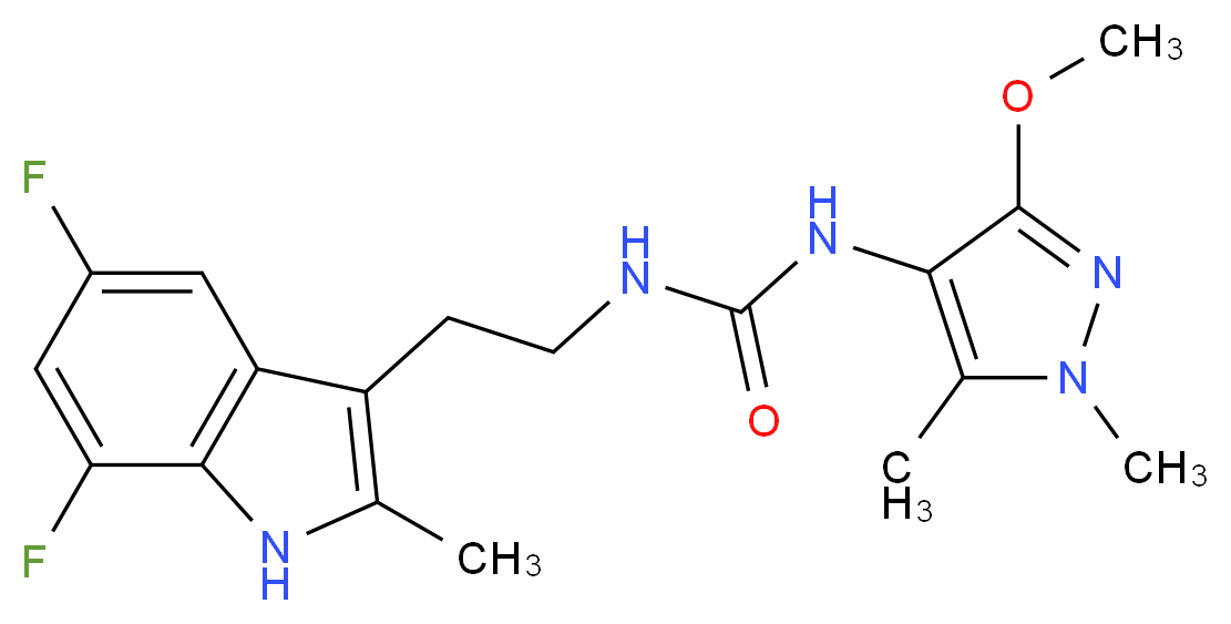 N-[2-(5,7-difluoro-2-methyl-1H-indol-3-yl)ethyl]-N'-(3-methoxy-1,5-dimethyl-1H-pyrazol-4-yl)urea_Molecular_structure_CAS_)