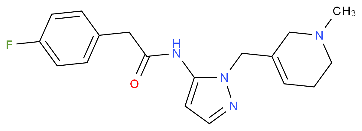 2-(4-fluorophenyl)-N-{1-[(1-methyl-1,2,5,6-tetrahydropyridin-3-yl)methyl]-1H-pyrazol-5-yl}acetamide_Molecular_structure_CAS_)
