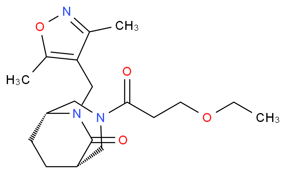 (1S*,5R*)-6-[(3,5-dimethylisoxazol-4-yl)methyl]-3-(3-ethoxypropanoyl)-3,6-diazabicyclo[3.2.2]nonan-7-one_Molecular_structure_CAS_)