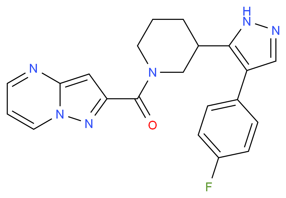 2-({3-[4-(4-fluorophenyl)-1H-pyrazol-5-yl]piperidin-1-yl}carbonyl)pyrazolo[1,5-a]pyrimidine_Molecular_structure_CAS_)