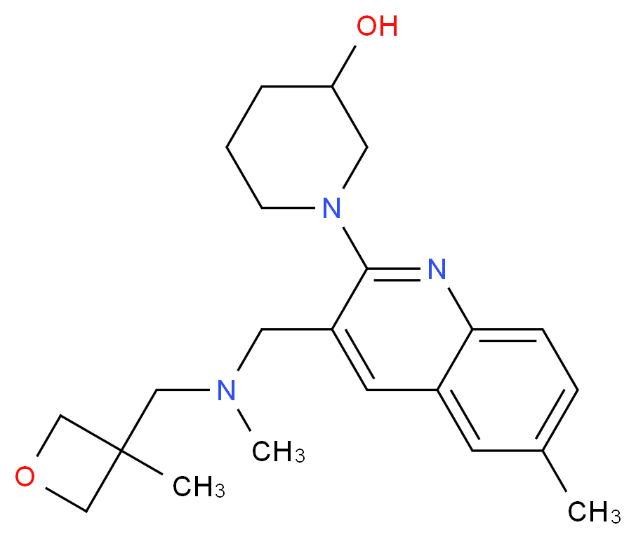 1-[6-methyl-3-({methyl[(3-methyl-3-oxetanyl)methyl]amino}methyl)-2-quinolinyl]-3-piperidinol_Molecular_structure_CAS_)