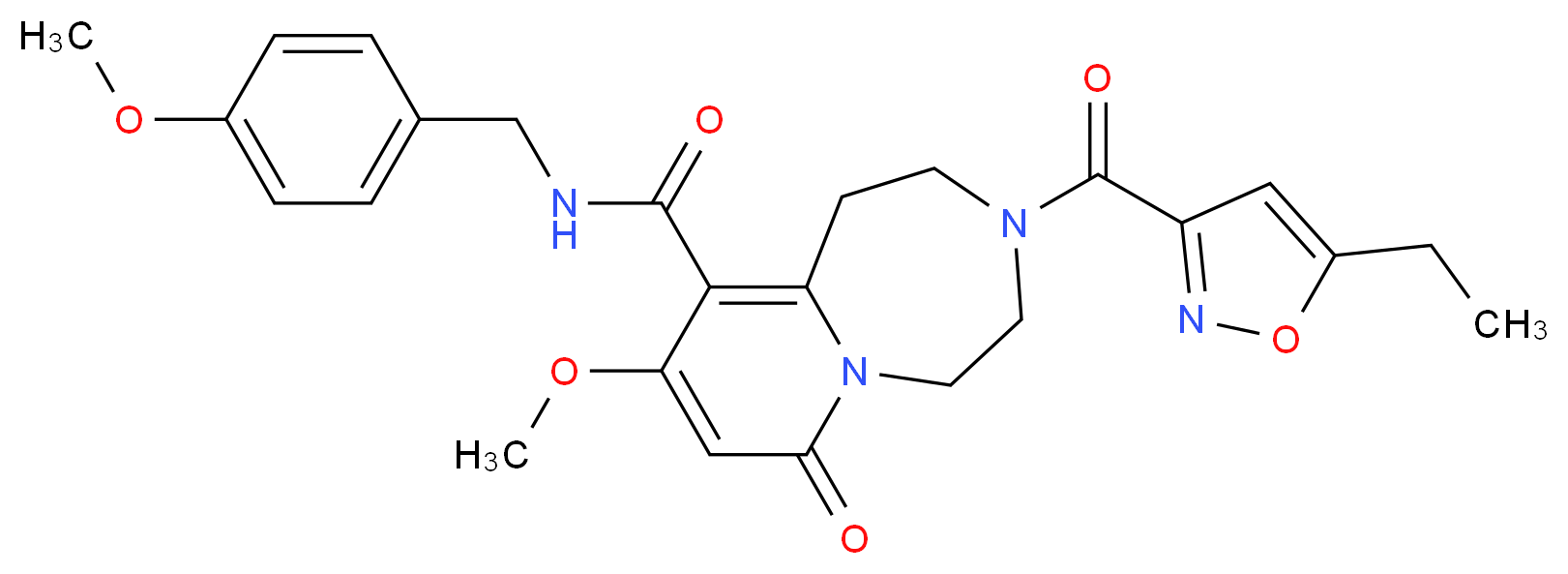 3-[(5-ethyl-3-isoxazolyl)carbonyl]-9-methoxy-N-(4-methoxybenzyl)-7-oxo-1,2,3,4,5,7-hexahydropyrido[1,2-d][1,4]diazepine-10-carboxamide_Molecular_structure_CAS_)