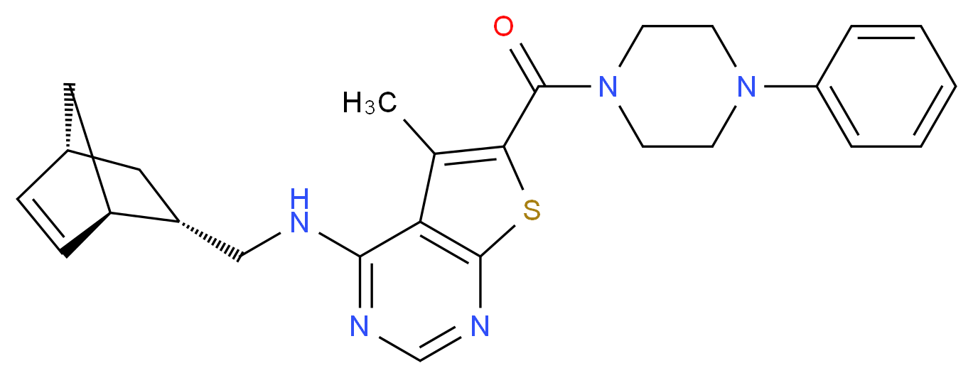 N-[(1R*,2S*,4R*)-bicyclo[2.2.1]hept-5-en-2-ylmethyl]-5-methyl-6-[(4-phenyl-1-piperazinyl)carbonyl]thieno[2,3-d]pyrimidin-4-amine_Molecular_structure_CAS_)