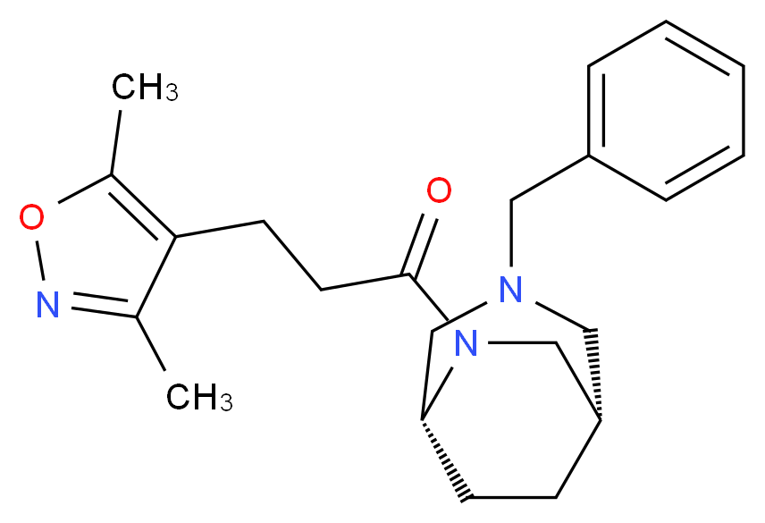 (1S*,5R*)-3-benzyl-6-[3-(3,5-dimethyl-4-isoxazolyl)propanoyl]-3,6-diazabicyclo[3.2.2]nonane_Molecular_structure_CAS_)
