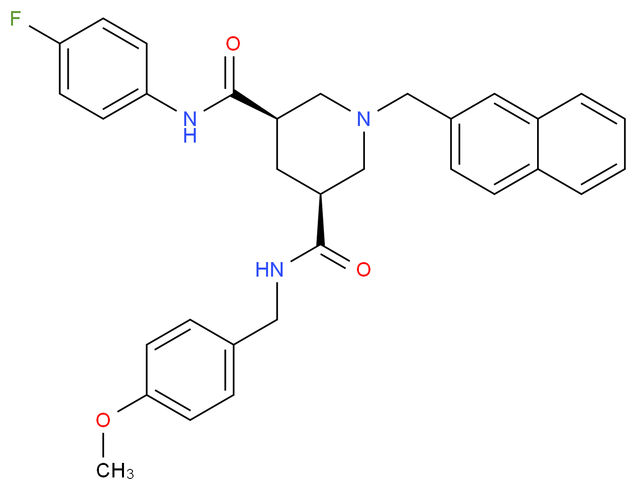 (3R,5S)-N-(4-fluorophenyl)-N'-(4-methoxybenzyl)-1-(2-naphthylmethyl)-3,5-piperidinedicarboxamide_Molecular_structure_CAS_)