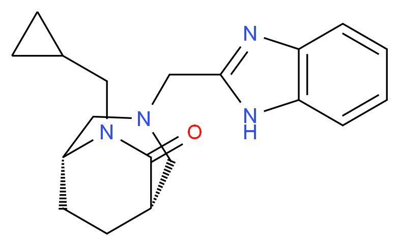 (1S*,5R*)-3-(1H-benzimidazol-2-ylmethyl)-6-(cyclopropylmethyl)-3,6-diazabicyclo[3.2.2]nonan-7-one_Molecular_structure_CAS_)