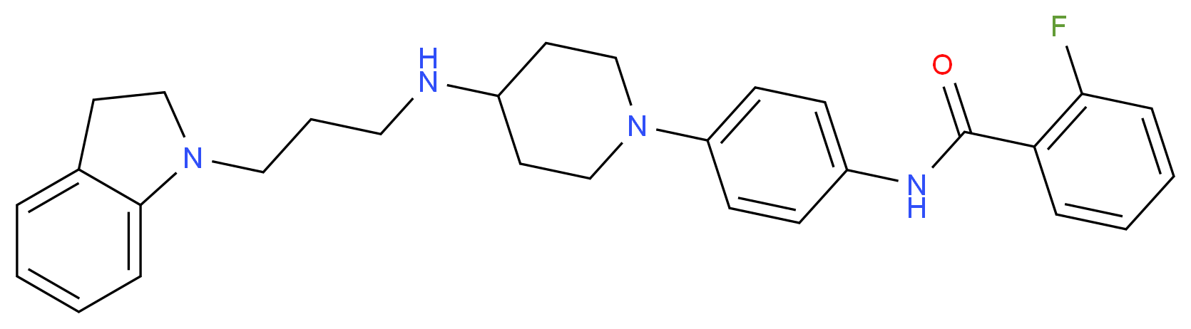 N-[4-(4-{[3-(2,3-dihydro-1H-indol-1-yl)propyl]amino}-1-piperidinyl)phenyl]-2-fluorobenzamide_Molecular_structure_CAS_)