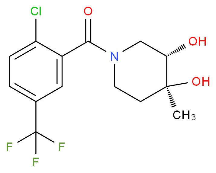(3S*,4S*)-1-[2-chloro-5-(trifluoromethyl)benzoyl]-4-methylpiperidine-3,4-diol_Molecular_structure_CAS_)