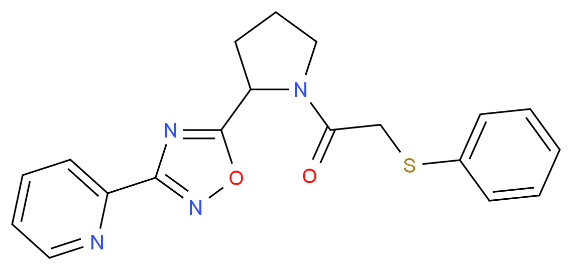 2-(5-{1-[(phenylthio)acetyl]-2-pyrrolidinyl}-1,2,4-oxadiazol-3-yl)pyridine_Molecular_structure_CAS_)