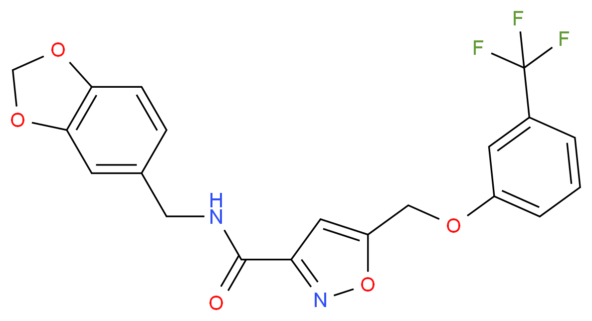 N-(1,3-benzodioxol-5-ylmethyl)-5-{[3-(trifluoromethyl)phenoxy]methyl}-3-isoxazolecarboxamide_Molecular_structure_CAS_)