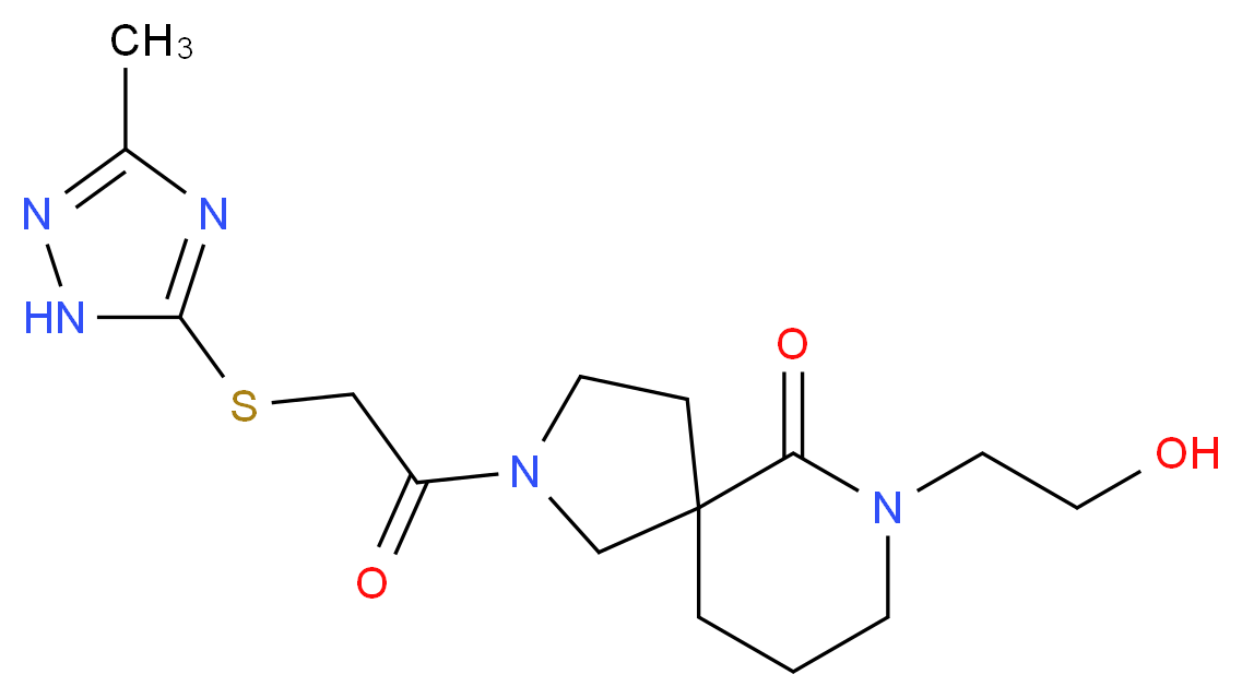 7-(2-hydroxyethyl)-2-{[(3-methyl-1H-1,2,4-triazol-5-yl)thio]acetyl}-2,7-diazaspiro[4.5]decan-6-one_Molecular_structure_CAS_)
