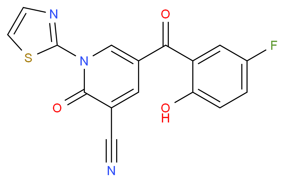 5-(5-fluoro-2-hydroxybenzoyl)-2-oxo-1-(1,3-thiazol-2-yl)-1,2-dihydropyridine-3-carbonitrile_Molecular_structure_CAS_)