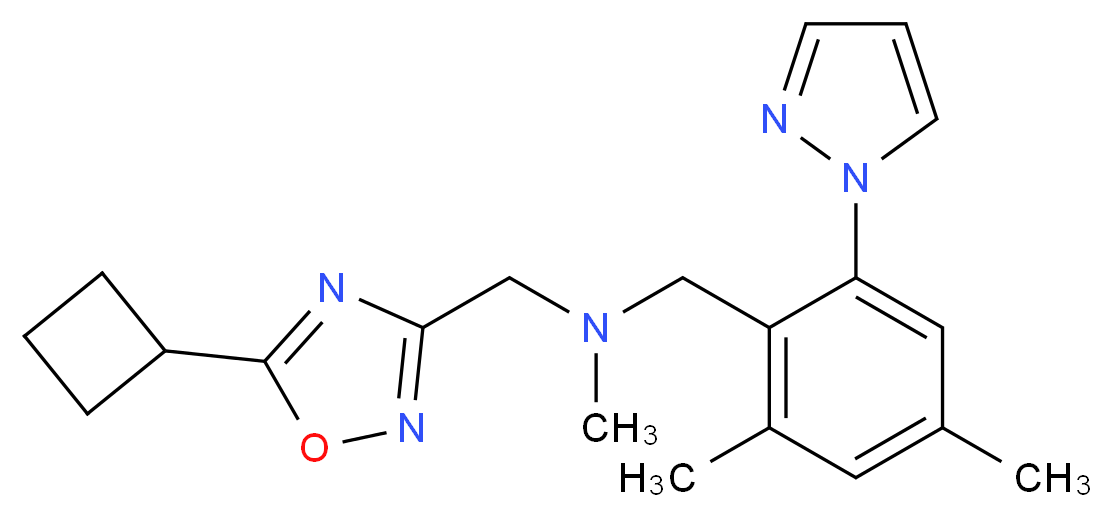1-(5-cyclobutyl-1,2,4-oxadiazol-3-yl)-N-[2,4-dimethyl-6-(1H-pyrazol-1-yl)benzyl]-N-methylmethanamine_Molecular_structure_CAS_)