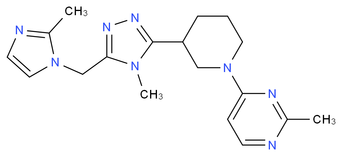 2-methyl-4-(3-{4-methyl-5-[(2-methyl-1H-imidazol-1-yl)methyl]-4H-1,2,4-triazol-3-yl}piperidin-1-yl)pyrimidine_Molecular_structure_CAS_)