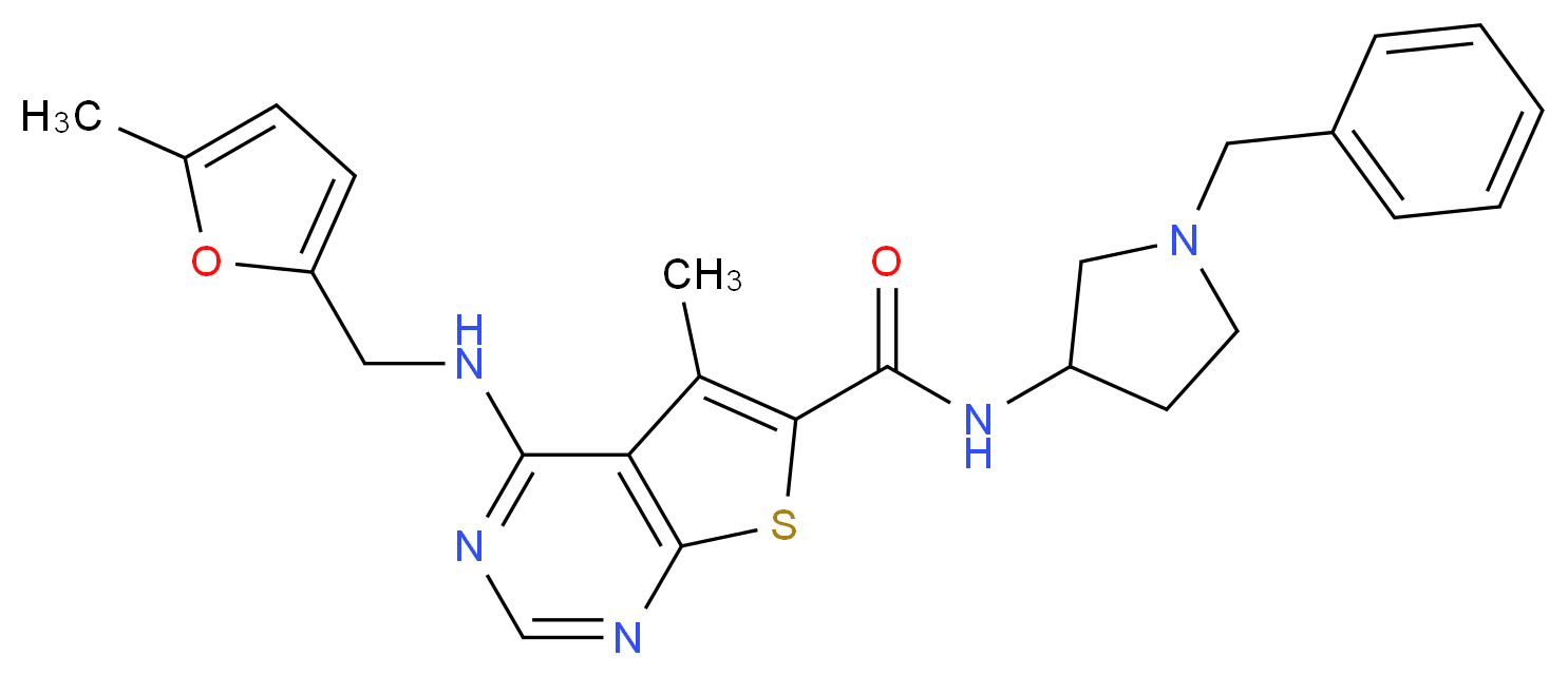 N-(1-benzyl-3-pyrrolidinyl)-5-methyl-4-{[(5-methyl-2-furyl)methyl]amino}thieno[2,3-d]pyrimidine-6-carboxamide_Molecular_structure_CAS_)
