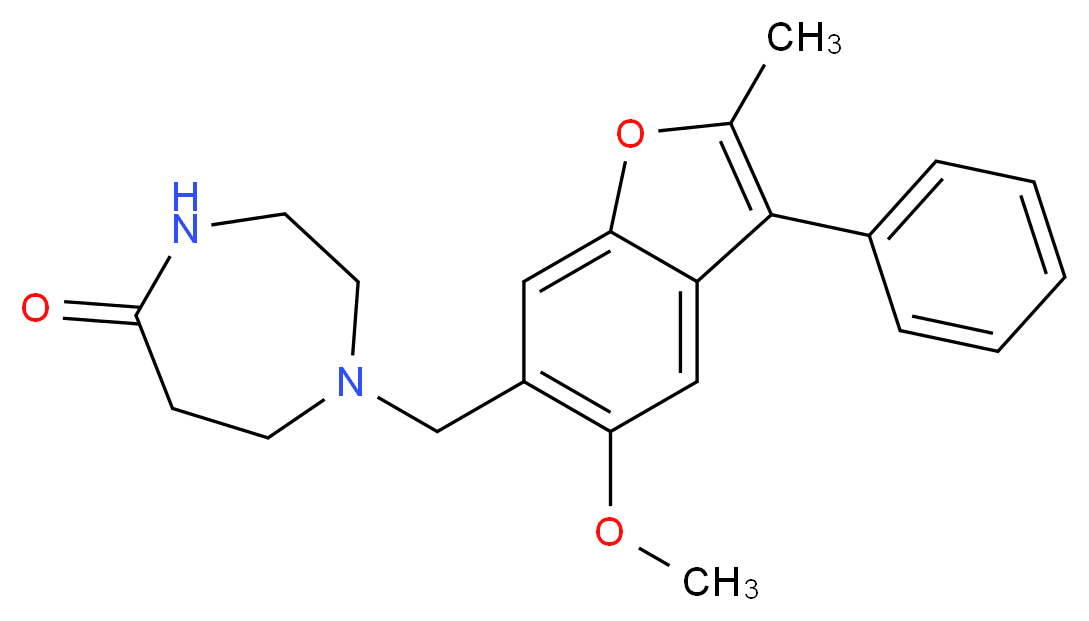1-[(5-methoxy-2-methyl-3-phenyl-1-benzofuran-6-yl)methyl]-1,4-diazepan-5-one_Molecular_structure_CAS_)
