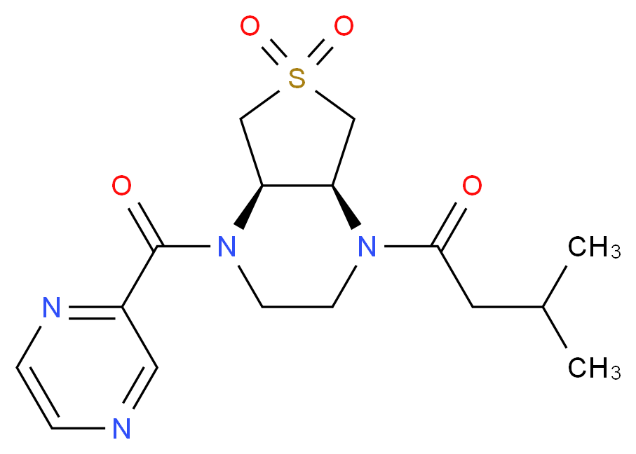 (4aR*,7aS*)-1-(3-methylbutanoyl)-4-(2-pyrazinylcarbonyl)octahydrothieno[3,4-b]pyrazine 6,6-dioxide_Molecular_structure_CAS_)