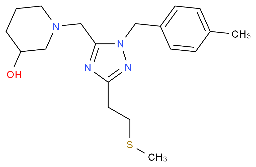 1-({1-(4-methylbenzyl)-3-[2-(methylthio)ethyl]-1H-1,2,4-triazol-5-yl}methyl)piperidin-3-ol_Molecular_structure_CAS_)