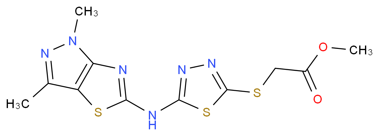 methyl ({5-[(1,3-dimethyl-1H-pyrazolo[3,4-d][1,3]thiazol-5-yl)amino]-1,3,4-thiadiazol-2-yl}thio)acetate_Molecular_structure_CAS_)