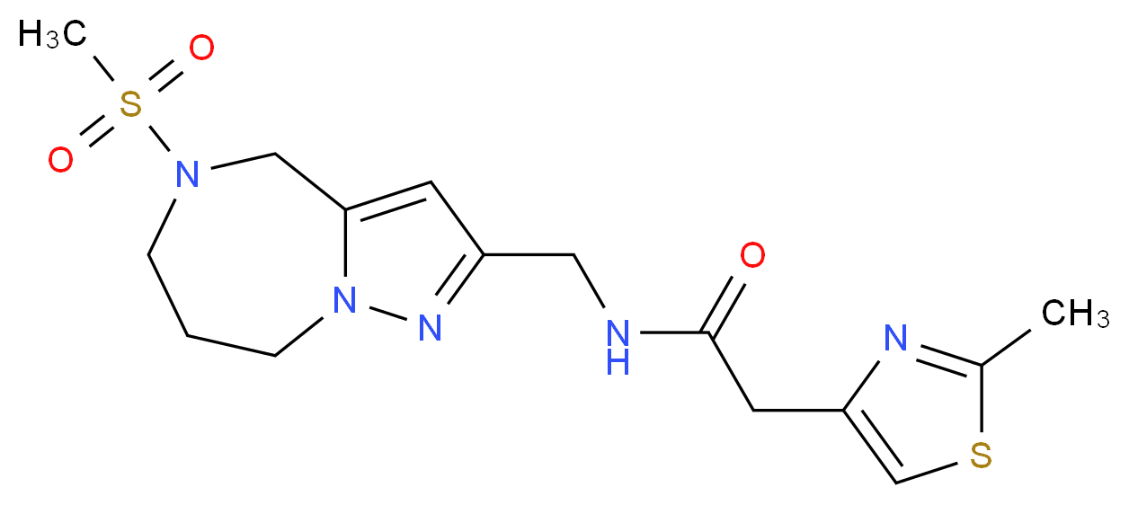 N-{[5-(methylsulfonyl)-5,6,7,8-tetrahydro-4H-pyrazolo[1,5-a][1,4]diazepin-2-yl]methyl}-2-(2-methyl-1,3-thiazol-4-yl)acetamide_Molecular_structure_CAS_)