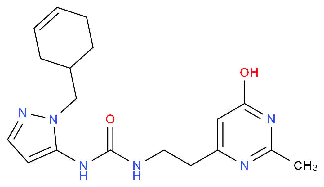 N-[1-(cyclohex-3-en-1-ylmethyl)-1H-pyrazol-5-yl]-N'-[2-(6-hydroxy-2-methylpyrimidin-4-yl)ethyl]urea_Molecular_structure_CAS_)
