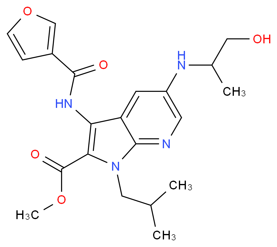 methyl 3-(3-furoylamino)-5-[(2-hydroxy-1-methylethyl)amino]-1-isobutyl-1H-pyrrolo[2,3-b]pyridine-2-carboxylate_Molecular_structure_CAS_)