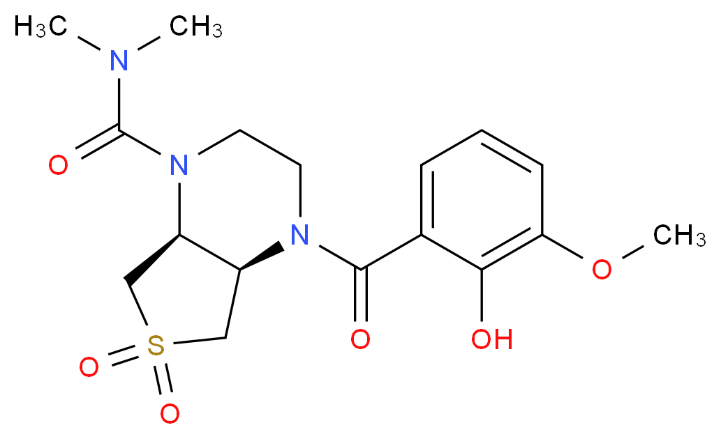 (4aR*,7aS*)-4-(2-hydroxy-3-methoxybenzoyl)-N,N-dimethylhexahydrothieno[3,4-b]pyrazine-1(2H)-carboxamide 6,6-dioxide_Molecular_structure_CAS_)