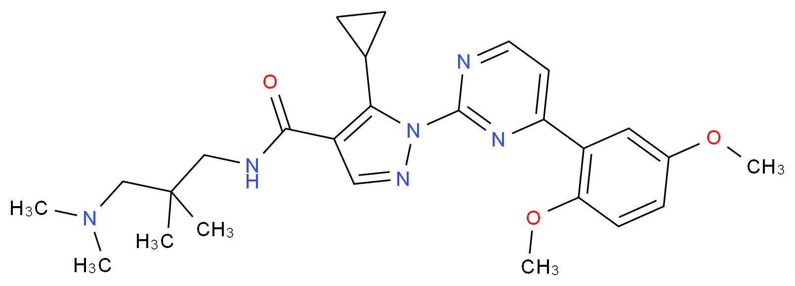 5-cyclopropyl-1-[4-(2,5-dimethoxyphenyl)-2-pyrimidinyl]-N-[3-(dimethylamino)-2,2-dimethylpropyl]-1H-pyrazole-4-carboxamide_Molecular_structure_CAS_)