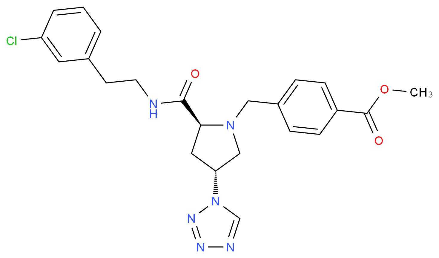 methyl 4-{[(2S,4R)-2-({[2-(3-chlorophenyl)ethyl]amino}carbonyl)-4-(1H-tetrazol-1-yl)-1-pyrrolidinyl]methyl}benzoate_Molecular_structure_CAS_)