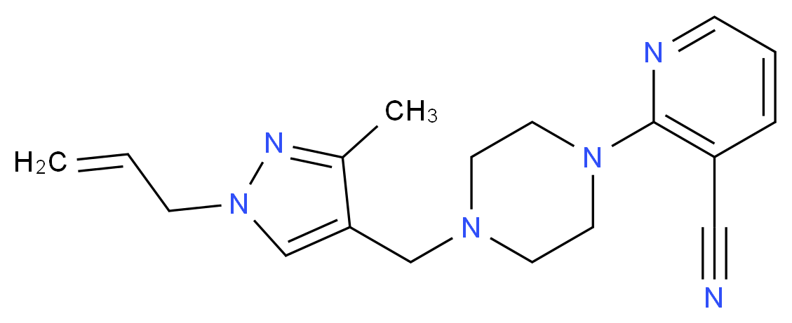 2-{4-[(1-allyl-3-methyl-1H-pyrazol-4-yl)methyl]piperazin-1-yl}nicotinonitrile_Molecular_structure_CAS_)