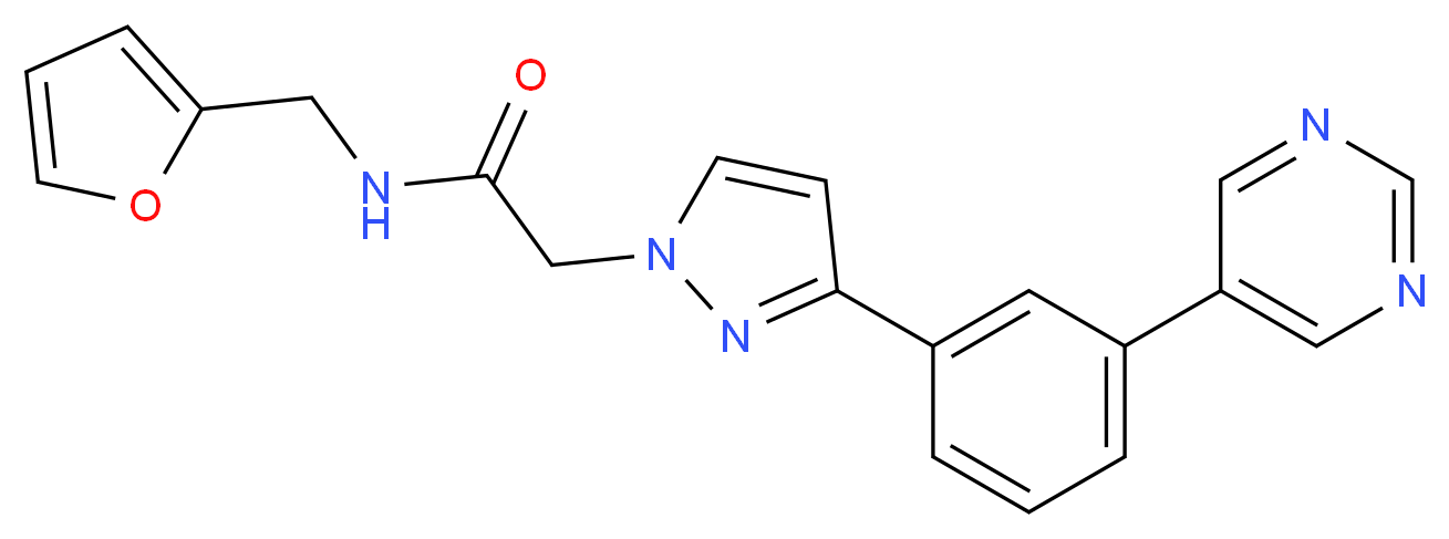 N-(2-furylmethyl)-2-{3-[3-(5-pyrimidinyl)phenyl]-1H-pyrazol-1-yl}acetamide_Molecular_structure_CAS_)