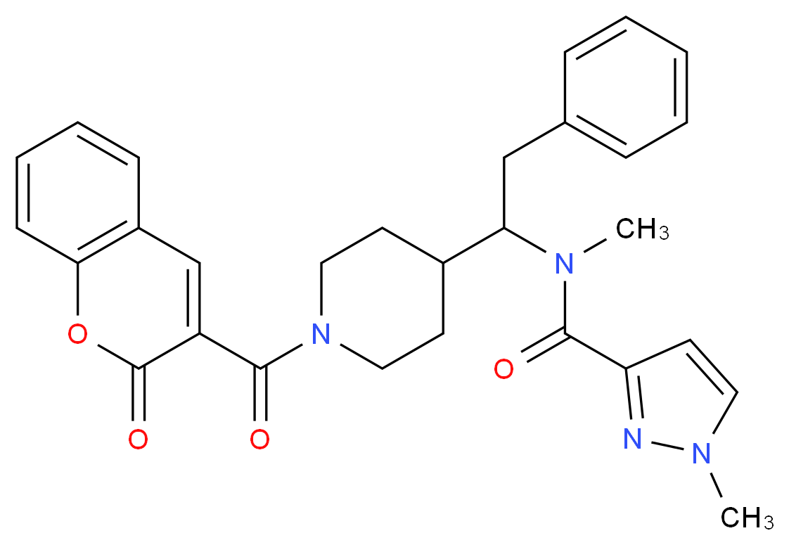 N,1-dimethyl-N-(1-{1-[(2-oxo-2H-chromen-3-yl)carbonyl]-4-piperidinyl}-2-phenylethyl)-1H-pyrazole-3-carboxamide_Molecular_structure_CAS_)