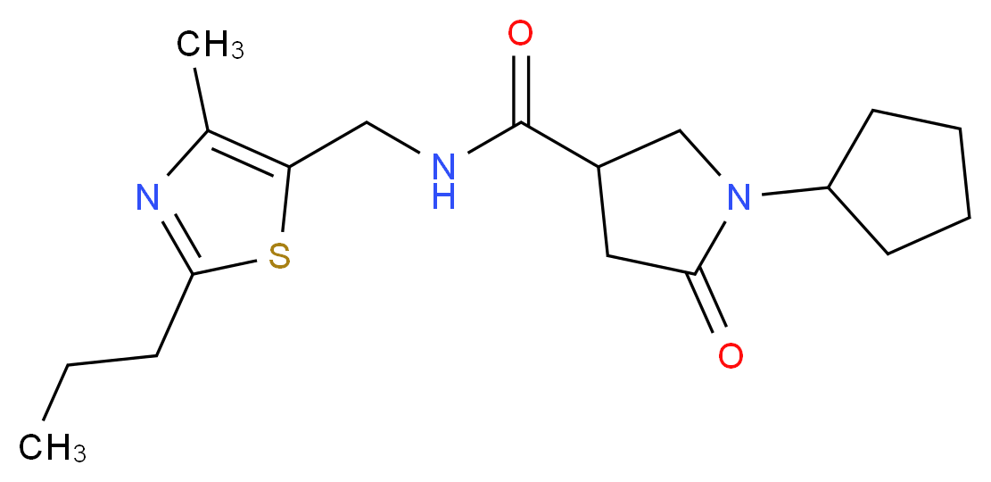 1-cyclopentyl-N-[(4-methyl-2-propyl-1,3-thiazol-5-yl)methyl]-5-oxo-3-pyrrolidinecarboxamide_Molecular_structure_CAS_)