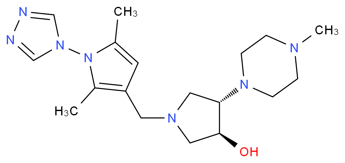 (3S*,4S*)-1-{[2,5-dimethyl-1-(4H-1,2,4-triazol-4-yl)-1H-pyrrol-3-yl]methyl}-4-(4-methylpiperazin-1-yl)pyrrolidin-3-ol_Molecular_structure_CAS_)