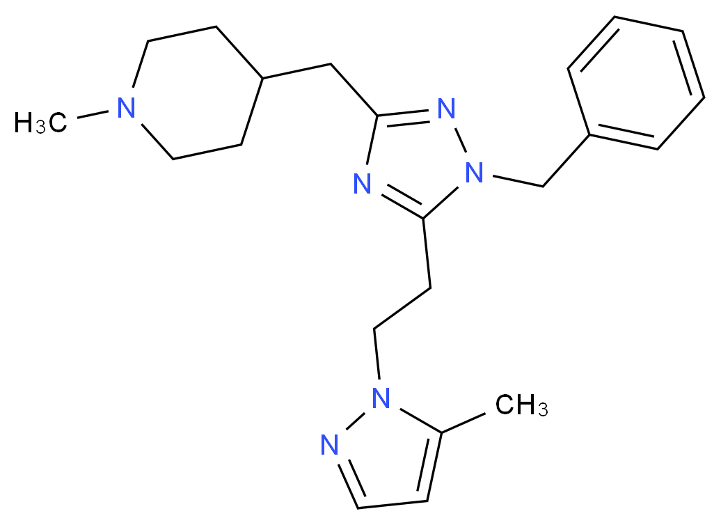 4-({1-benzyl-5-[2-(5-methyl-1H-pyrazol-1-yl)ethyl]-1H-1,2,4-triazol-3-yl}methyl)-1-methylpiperidine_Molecular_structure_CAS_)