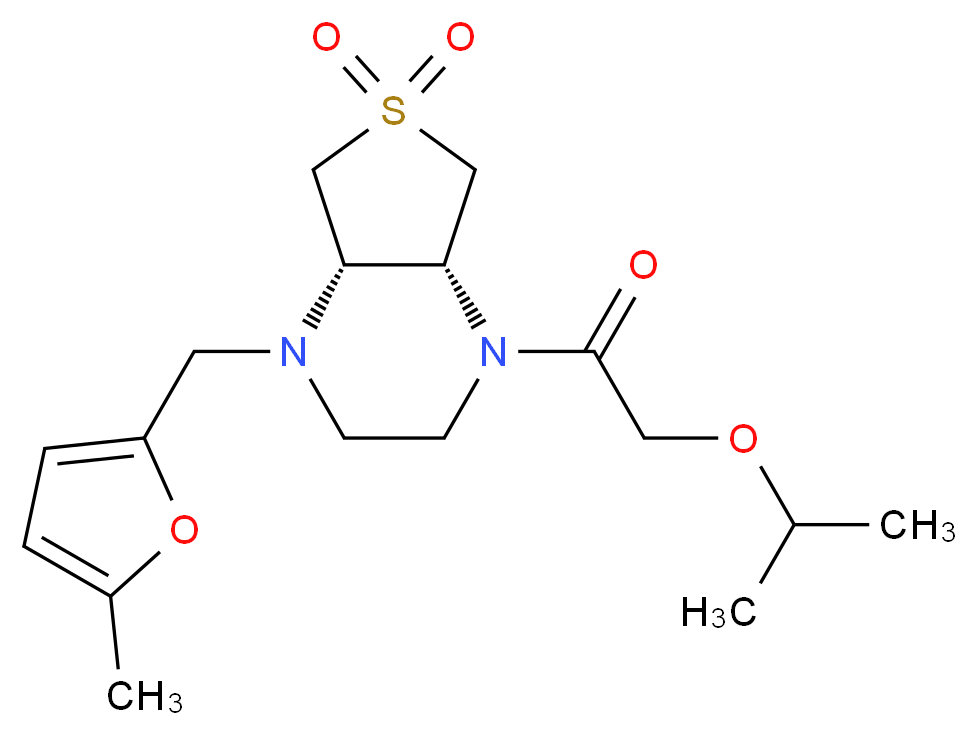 (4aS*,7aR*)-1-(isopropoxyacetyl)-4-[(5-methyl-2-furyl)methyl]octahydrothieno[3,4-b]pyrazine 6,6-dioxide_Molecular_structure_CAS_)