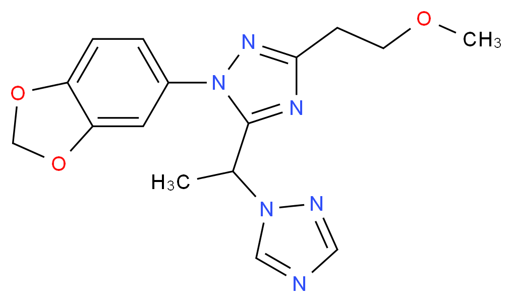1-(1,3-benzodioxol-5-yl)-3-(2-methoxyethyl)-5-[1-(1H-1,2,4-triazol-1-yl)ethyl]-1H-1,2,4-triazole_Molecular_structure_CAS_)