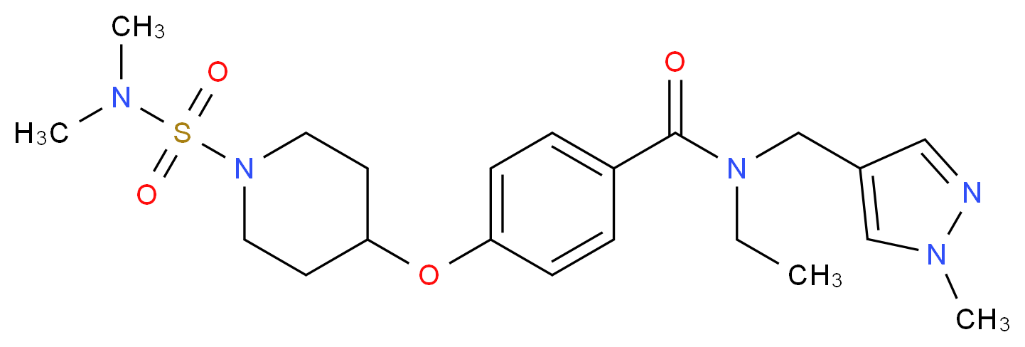4-({1-[(dimethylamino)sulfonyl]-4-piperidinyl}oxy)-N-ethyl-N-[(1-methyl-1H-pyrazol-4-yl)methyl]benzamide_Molecular_structure_CAS_)