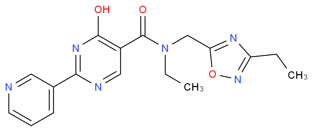 N-ethyl-N-[(3-ethyl-1,2,4-oxadiazol-5-yl)methyl]-4-hydroxy-2-pyridin-3-ylpyrimidine-5-carboxamide_Molecular_structure_CAS_)