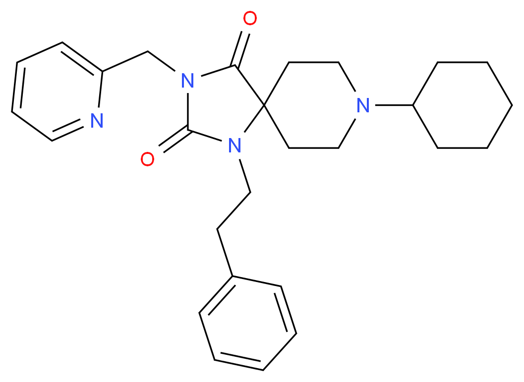8-cyclohexyl-1-(2-phenylethyl)-3-(2-pyridinylmethyl)-1,3,8-triazaspiro[4.5]decane-2,4-dione_Molecular_structure_CAS_)